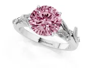 Round Leaf Solitaire Engagement Ring Setting for a Fancy Pink Lab-Grown Diamond | Sterling Silver