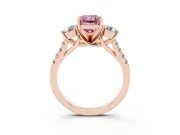 Fancy Pink Three-Stone Radiant Cut Diamond Pavé Band Ring Set in Rose gold with Prong-Set Trio