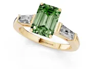 Emerald Cut Three Stone Engagement Ring Setting for a Fancy Green Lab-Grown Diamond | Tapered Baguettes | Yellow Gold