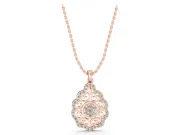 Round Lab-Grown Diamond Vintage Filigree Cluster Pendant Necklace | Pavé Teardrop Frame | Rose Gold