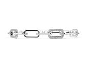 Round Lab-Grown Diamond Pavé Paperclip Link Bracelet | Alternating Polished Links | Sterling Silver