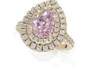 Pear-Shaped Double Halo Engagement Ring Setting for a Fancy Pink Lab-Grown Diamond | Yellow Gold