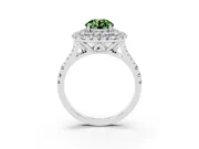 Round Halo Split Shank Engagement Ring Setting for a Fancy Green Lab-Grown Diamond | Pavé Strands | Sterling Silver