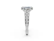 Round Halo Engagement Ring Setting for a Fancy Blue Lab-Grown Diamond | Side Clusters | White Gold