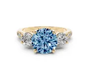 Round Three-Stone Engagement Ring Setting for a Fancy Blue Lab-Grown Diamond | Yellow Gold