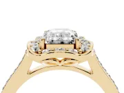 Emerald Cut Petal Tip Halo Engagement Ring Setting | Single Row Pavé Band | Yellow Gold