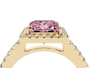 Fancy Pink Princess Cut Diamond Halo Pavé Solitaire Ring Set in Yellow gold with Prong-Set Center Stone