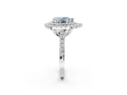 Fancy Blue Pear-Shaped Lab-Grown Diamond Double Halo Statement Ring Set in White Gold with Pavé Band