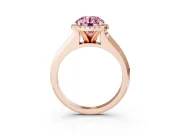 Fancy Pink Round Cut Diamond Halo Ring Set in Rose gold with Cathedral Band and Prong Setting