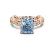 Radiant Cut Vintage Milgrain Engagement Ring Setting for a Fancy Blue Lab-Grown Diamond | Graduated Stations | Rose Gold