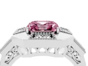 Fancy Pink Asscher Cut Diamond Milgrain Halo Ring Set in White gold with Split Shank