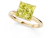 Fancy Yellow Princess Cut Diamond Solitaire Engagement Ring Set in Yellow gold with Prong Setting and Polished Band