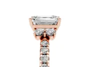Emerald Cut Side Stone Pave Engagement Ring Setting | Paired Round Accents | Rose Gold