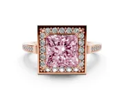 Princess Cut Halo Engagement Ring Setting for a Fancy Pink Lab-Grown Diamond | Polished Halo Rim | Rose Gold
