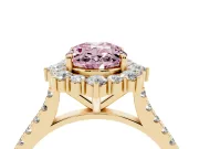 Oval Scalloped Halo Engagement Ring Setting for a Fancy Pink Lab-Grown Diamond | Single Row Pave | Yellow Gold