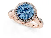 Round Halo Engagement Ring Setting for a Fancy Blue Lab-Grown Diamond | Pavé Twist Band | Rose Gold