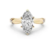 Marquise Cut Diamond Solitaire Twisted Band Ring Set in Yellow gold with Accent Stones and Prong Setting