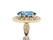Oval Halo Engagement Ring Setting for a Fancy Blue Lab-Grown Diamond | Bezel Stations | Yellow Gold