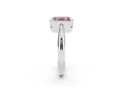 Fancy Pink Emerald Cut Diamond Halo Engagement Ring Set in Silver with Plain Split Shank and Prong Setting