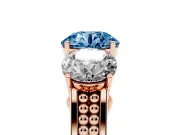 Round Engagement Ring Setting for a Fancy Blue Lab-Grown Diamond | Three Stone | Rose Gold