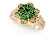 Round Floral Halo Engagement Ring Setting for a Fancy Green Lab-Grown Diamond | Pavé Split Shank | Yellow Gold