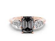 Emerald Cut Three-Stone Engagement Ring Setting for a Black Center | Pear Side Stones | Rose Gold