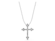 Round Lab-Grown Diamond Cross Pendant Necklace | Trefoil Tips | White Gold