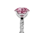 Round Pave Engagement Ring Setting for a Fancy Pink Lab-Grown Diamond | Slim Band | Platinum