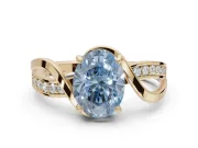 Oval Bypass Solitaire Engagement Ring Setting for a Fancy Blue Lab-Grown Diamond | Pavé and Plain Strands | Yellow Gold
