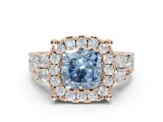 Cushion Cut Halo Engagement Ring Setting for a Fancy Blue Lab-Grown Diamond | Graduated Channel Band | Rose Gold