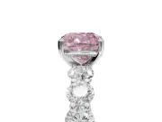 Cushion Cut Side Stone Engagement Ring Setting for a Fancy Pink Lab-Grown Diamond | Scalloped Prong Accents | White Gold