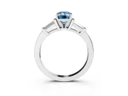 Fancy Blue Emerald Cut Diamond Solitaire Ring Set in Platinum with Tapered Baguette Accents and Prong Setting
