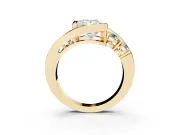 Princess Cut Diamond Bezel Bypass Ring Set in Yellow gold with Round Accents