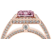 Fancy Pink Princess Cut Diamond Halo Pavé Split Shank Ring Set in Rose gold with Prong Setting