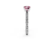 Fancy Pink Princess Cut Diamond Solitaire Ring Set in Platinum with Slim Pavé Band and Prong Setting