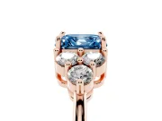 Asscher Cut Cluster Side Stone Engagement Ring Setting for a Fancy Blue Lab-Grown Diamond | Plain Band | Rose Gold