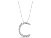 Round Lab-Grown Diamond Pavé Initial C Pendant Necklace | Single Row | Sterling Silver
