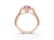 Fancy Pink Cushion Cut Diamond Halo Milgrain Pavé Ring Set in Rose gold with Prong Setting