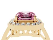 Asscher Cut Halo Engagement Ring Setting for a Fancy Pink Lab-Grown Diamond | Polished Halo Rim | Yellow Gold