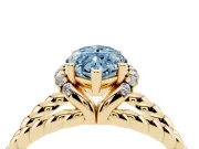 Fancy Blue Marquise Cut Diamond Halo Ring Set in Yellow gold with Twisted Band and Prong Setting