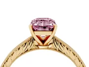 Emerald Cut Engraved Engagement Ring Setting for a Fancy Pink Lab-Grown Diamond | Yellow Gold