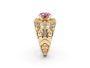 Round Art Deco Graduated Engagement Ring Setting for a Fancy Pink Lab-Grown Diamond | Yellow Gold
