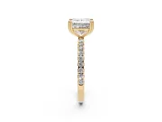Princess Cut Diamond Brilliant Solitaire Set in Yellow gold with Pavé Band and Claw Prong Setting