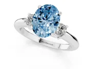 Oval Three Stone Engagement Ring Setting for a Fancy Blue Lab-Grown Diamond | Round Side Stones | White Gold