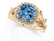 Cushion Cut Leaf Halo Engagement Ring Setting for a Fancy Blue Lab-Grown Diamond | Yellow Gold