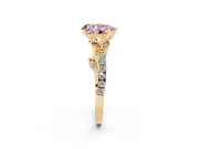 Fancy Pink Pear Cut Diamond Solitaire Leaf-Inspired Ring Set in Yellow gold with Pavé Band and Prong Setting