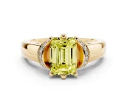 Fancy Yellow Emerald Cut Diamond Pavé Band Solitaire Ring Set in Yellow gold with Prong Setting