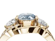Oval Three Stone Split Shank Engagement Ring Setting for a Fancy Blue Lab-Grown Diamond | Matching Sides | Yellow Gold