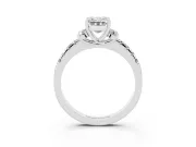 Emerald Cut Side Stone Pave Engagement Ring Setting | Paired Round Accents | White Gold