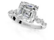 Asscher Cut Solitaire Engagement Ring Setting | Graduated Scattered Accents | Sterling Silver